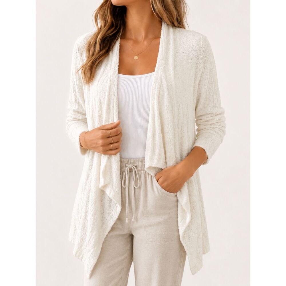 Barefoot Dreams Bamboo Chic Lite Waterfall Cardigan Ivory L/XL Cozy Soft
